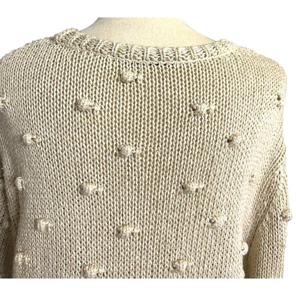 Zara Pom Pom Cropped Beige Linen Blend Open Knit Oversized Sweater Size S - Picture 8 of 10